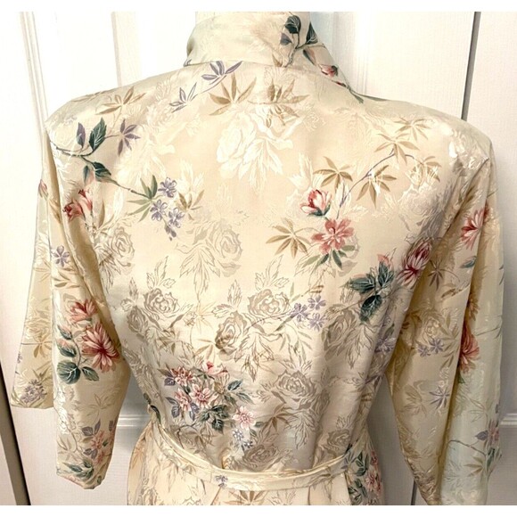Vtg INNER MOST Floral SATIN House Coat ROBE Long Women's Small USA Made Ivory - Picture 5 of 10